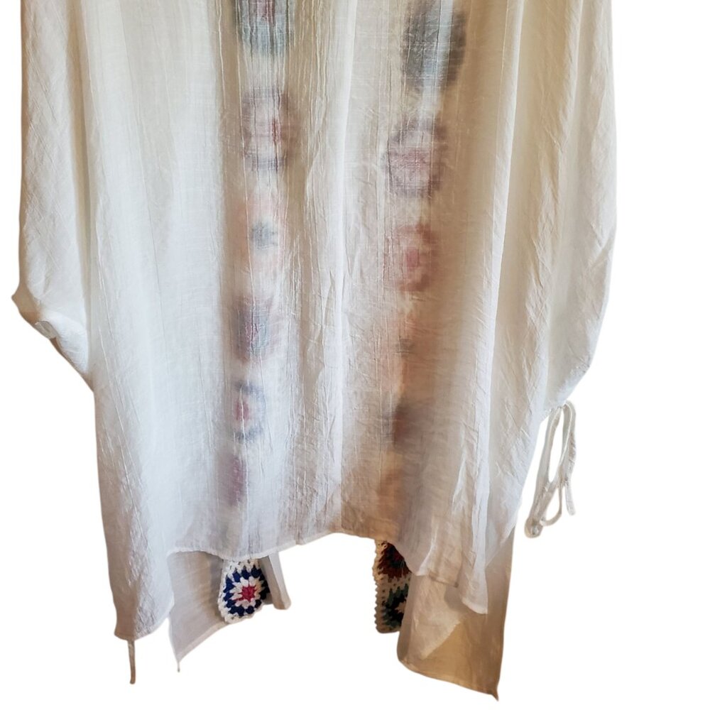 Entro Anthropologie White Medium Colorful Crochet Flowers Floral Cardigan XL - Picture 9 of 15